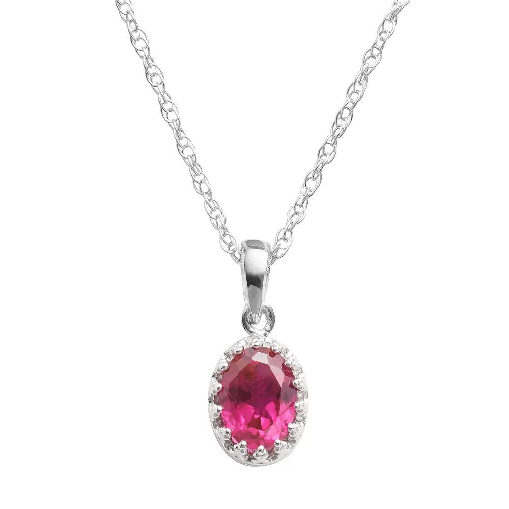 Designs By Gioelli Sterling Silver Lab-Created Ruby Oval Pendant 3 Designs By Gioelli Sterling Silver Lab-Created Ruby Oval Pendant