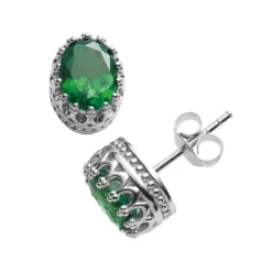 Designs By Gioelli Sterling Silver Lab-Created Emerald Oval Crown Stud Earrings