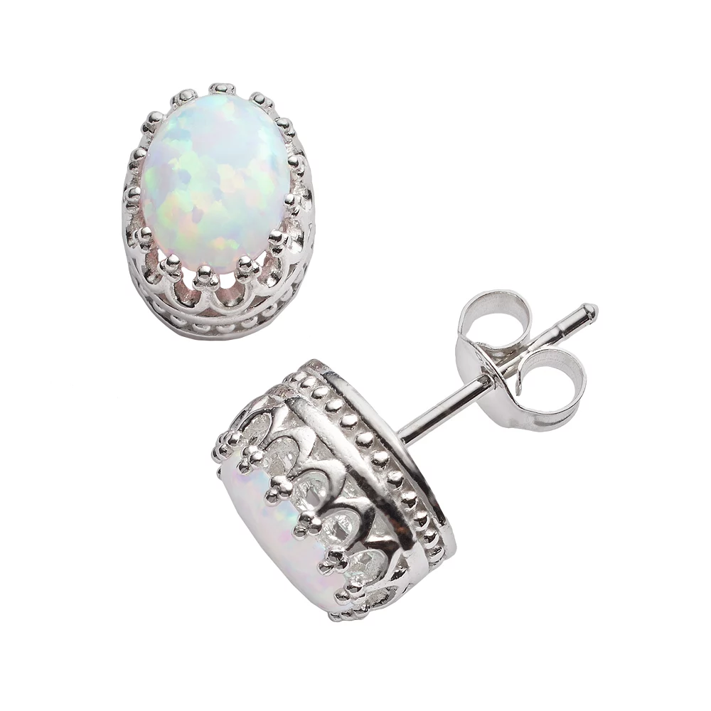 Designs By Gioelli Sterling Silver Lab-Created Opal Oval Crown Stud Earrings 3 Designs By Gioelli Sterling Silver Lab-Created Opal Oval Crown Stud Earrings