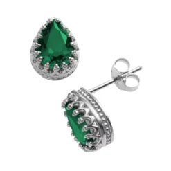 Designs By Gioelli Sterling Silver Lab-Created Emerald Crown Stud Earrings