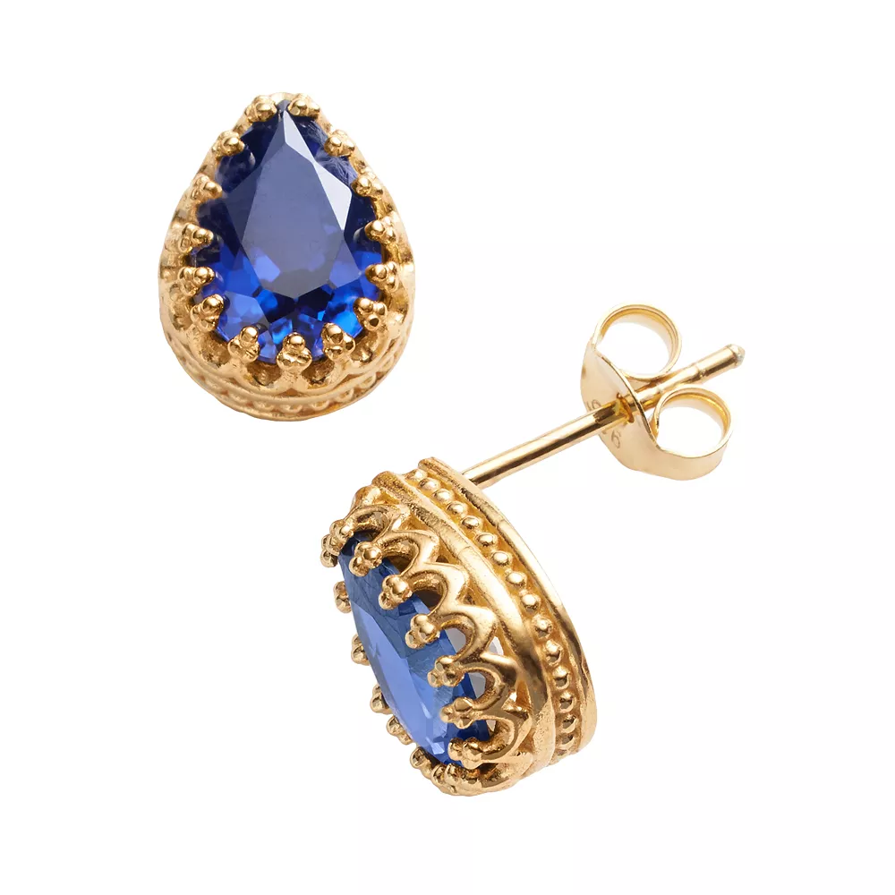 Designs By Gioelli 14k Gold Over Silver Lab-Created Sapphire Crown Stud Earrings 3 Designs By Gioelli 14k Gold Over Silver Lab-Created Sapphire Crown Stud Earrings