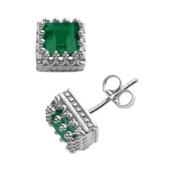 Designs By Gioelli Sterling Silver Lab-Created Emerald Crown Stud Earrings