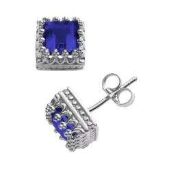 Designs By Gioelli Sterling Silver Lab-Created Sapphire Crown Stud Earrings