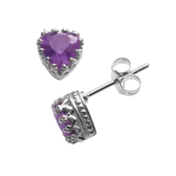 Designs By Gioelli Sterling Silver Amethyst Heart Crown Stud Earrings