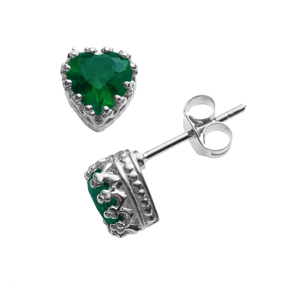 Designs By Gioelli Sterling Silver Lab-Created Emerald Heart Crown Stud Earrings 3 Designs By Gioelli Sterling Silver Lab-Created Emerald Heart Crown Stud Earrings