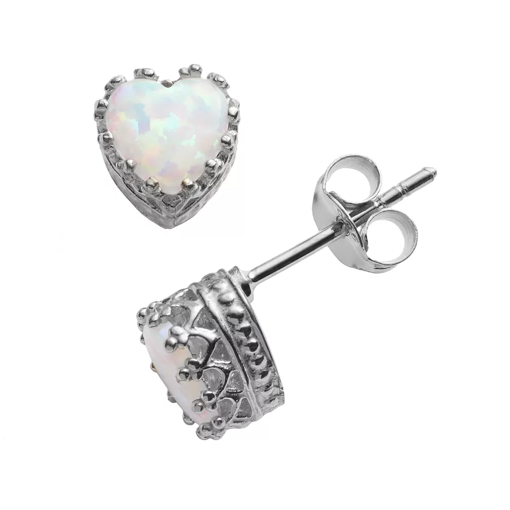 Designs By Gioelli Sterling Silver Lab-Created Opal Heart Crown Stud Earrings 3 Designs By Gioelli Sterling Silver Lab-Created Opal Heart Crown Stud Earrings
