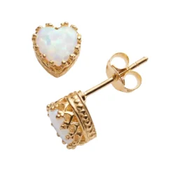 Designs By Gioelli 14k Gold Over Silver Lab-Created Opal Heart Crown Stud Earrings
