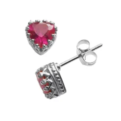 Designs By Gioelli Sterling Silver Lab-Created Ruby Heart Crown Stud Earrings