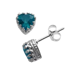 Designs By Gioelli Sterling Silver London Blue Topaz Heart Crown Stud Earrings