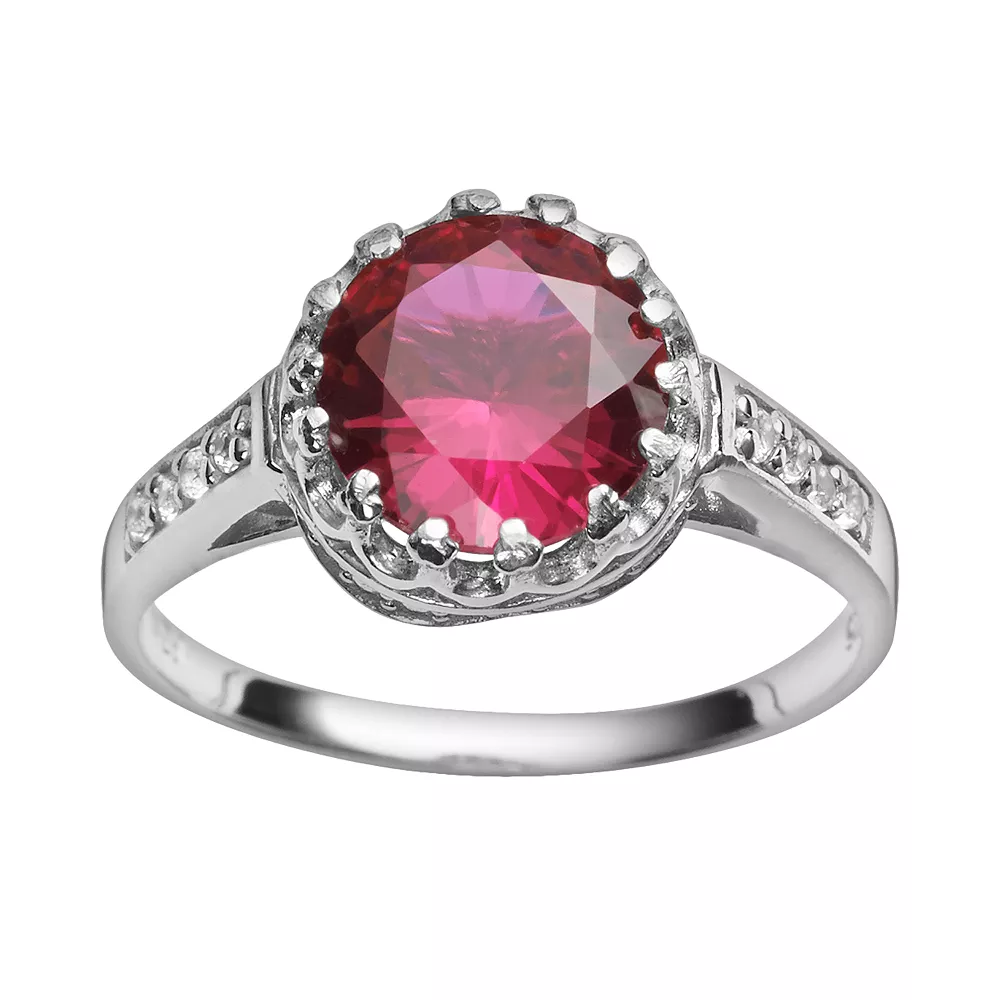 Designs By Gioelli Sterling Silver Lab-Created Ruby And Lab-Created White Sapphire Crown Ring 3 Designs By Gioelli Sterling Silver Lab-Created Ruby And Lab-Created White Sapphire Crown Ring
