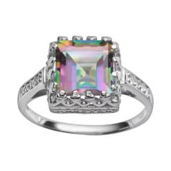 Designs By Gioelli Sterling Silver Rainbow Quartz And Lab-Created White Sapphire Crown Ring