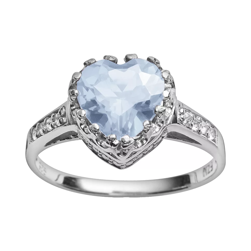 Designs By Gioelli Sterling Silver Lab-Created Aquamarine And Lab-Created White Sapphire Heart Crown Ring 3 Designs By Gioelli Sterling Silver Lab-Created Aquamarine And Lab-Created White Sapphire Heart Crown Ring