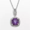 Designs By Gioelli Sterling Silver Amethyst And Lab-Created White Sapphire Square Halo Pendant -Designs By Gioelli Jewelry 1668973