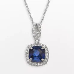 Designs By Gioelli Sterling Silver Lab-Created Blue And White Sapphire Square Halo Pendant