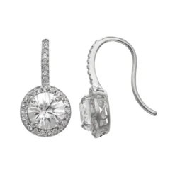 Designs By Gioelli Sterling Silver Lab-Created White Sapphire Halo Drop Earrings
