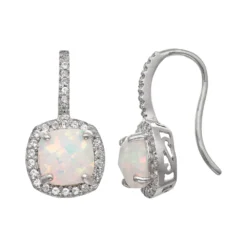 Designs By Gioelli Sterling Silver Lab-Created Opal And Lab-Created White Sapphire Halo Drop Earrings