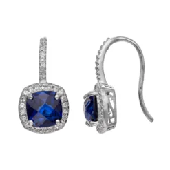 Designs By Gioelli Sterling Silver Lab-Created Blue And White Sapphire Halo Drop Earrings