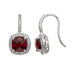 Designs By Gioelli Sterling Silver Garnet And Lab-Created White Sapphire Halo Drop Earrings