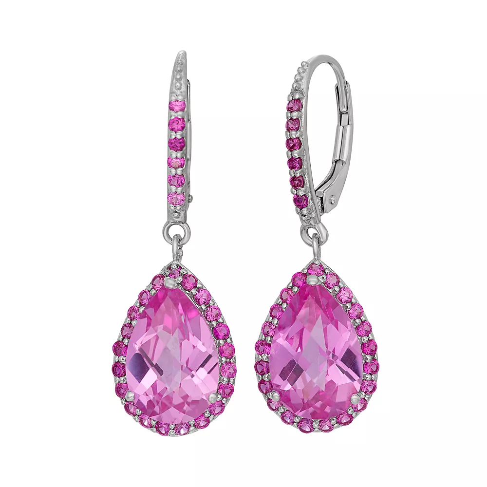 Designs By Gioelli Lab-Created Pink Sapphire And Lab-Created Ruby Sterling Silver Halo Teardrop Earrings 3 Designs By Gioelli Lab-Created Pink Sapphire And Lab-Created Ruby Sterling Silver Halo Teardrop Earrings