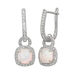 Designs By Gioelli Sterling Silver Lab-Created Opal And Lab-Created White Sapphire Square Halo Drop Earrings