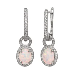 Designs By Gioelli Sterling Silver Lab-Created Opal And Lab-Created White Sapphire Oval Halo Drop Earrings