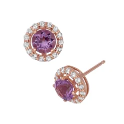 Designs By Gioelli Amethyst And Lab-Created White Sapphire 14k Rose Gold Over Silver Halo Stud Earrings
