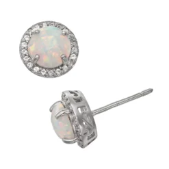 Designs By Gioelli Sterling Silver Lab-Created Opal And Lab-Created White Sapphire Halo Stud Earrings
