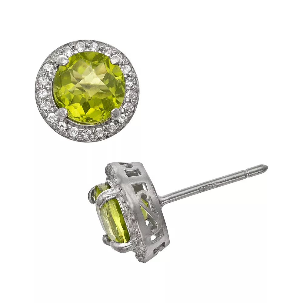 Designs By Gioelli Sterling Silver Peridot And Lab-Created White Sapphire Halo Stud Earrings 3 Designs By Gioelli Sterling Silver Peridot And Lab-Created White Sapphire Halo Stud Earrings