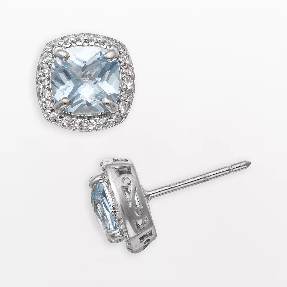 Designs By Gioelli Sterling Silver Lab-Created Aquamarine And Lab-Created White Sapphire Halo Stud Earrings 3 Designs By Gioelli Sterling Silver Lab-Created Aquamarine And Lab-Created White Sapphire Halo Stud Earrings