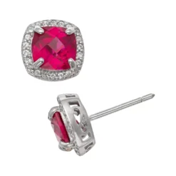 Designs By Gioelli Sterling Silver Lab-Created Ruby And Lab-Created White Sapphire Halo Stud Earrings