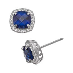 Designs By Gioelli Sterling Silver Lab-Created Blue And White Sapphire Halo Stud Earrings