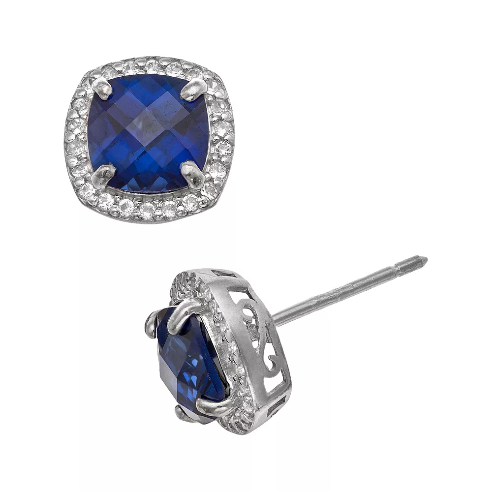 Designs By Gioelli Sterling Silver Lab-Created Blue And White Sapphire Halo Stud Earrings 3 Designs By Gioelli Sterling Silver Lab-Created Blue And White Sapphire Halo Stud Earrings