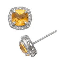Designs By Gioelli Sterling Silver Citrine And Lab-Created White Sapphire Halo Stud Earrings