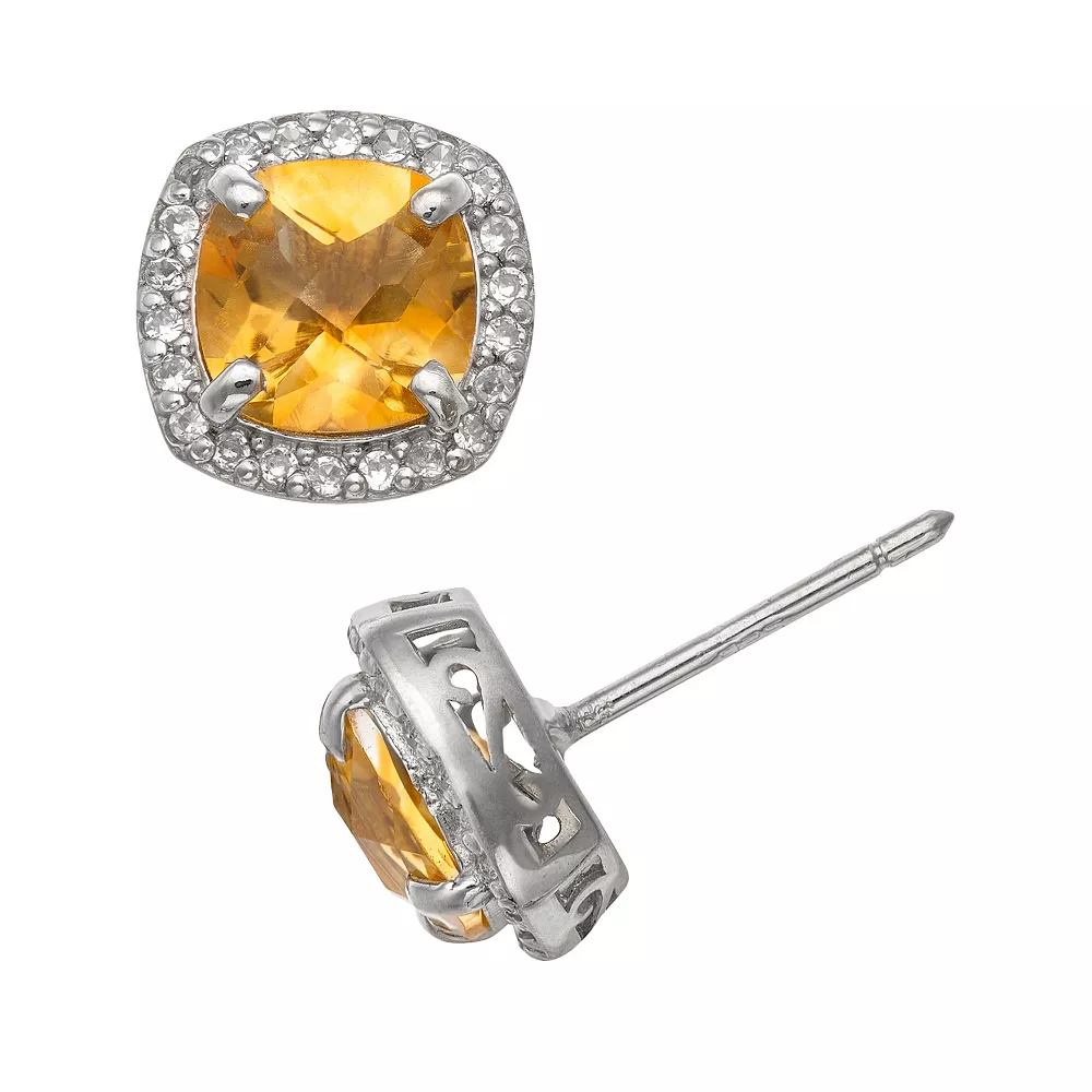 Designs By Gioelli Sterling Silver Citrine And Lab-Created White Sapphire Halo Stud Earrings 3 Designs By Gioelli Sterling Silver Citrine And Lab-Created White Sapphire Halo Stud Earrings