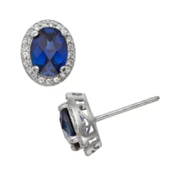 Designs By Gioelli Sterling Silver Lab-Created Sapphire And Lab-Created White Sapphire Halo Stud Earrings