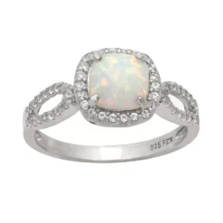 Designs By Gioelli Sterling Silver Lab-Created Opal And Lab-Created White Sapphire Halo Ring