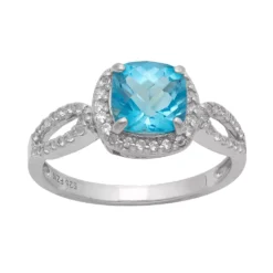 Designs By Gioelli Sterling Silver Swiss Blue Topaz And Lab-Created White Sapphire Halo Ring
