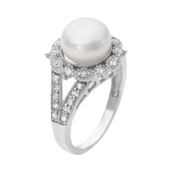 Designs By Gioelli Sterling Silver Freshwater Cultured Pearl And Lab-Created White Sapphire Ring -Designs By Gioelli Jewelry 1720595 ALT