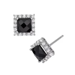 Designs By Gioelli Sterling Silver Onyx And Lab-Created White Sapphire Square Halo Stud Earrings
