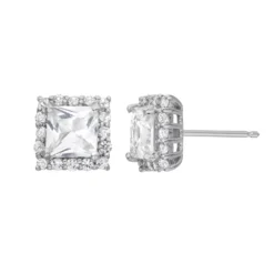Designs By Gioelli Lab-Created White Sapphire Sterling Silver Square Halo Stud Earrings