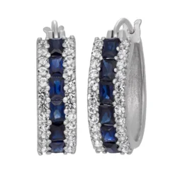 Designs By Gioelli Sterling Silver Lab-Created Blue And White Sapphire Hoop Earrings