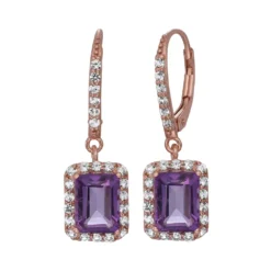 Designs By Gioelli Amethyst And Lab-Created White Sapphire 14k Rose Gold Over Silver Drop Earrings