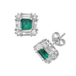 Designs By Gioelli Sterling Silver Lab-Created Emerald And Lab-Created White Sapphire Square Halo Stud Earrings