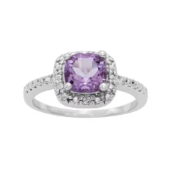 Designs By Gioelli Sterling Silver Amethyst And Diamond Accent Square Halo Ring