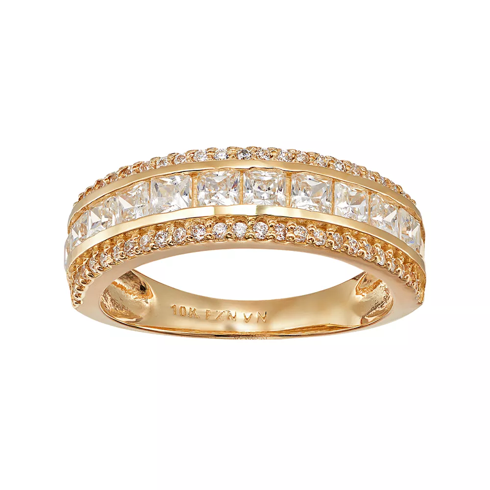 Designs By Gioelli Cubic Zirconia 10k Gold 3-Row Ring 3 Designs By Gioelli Cubic Zirconia 10k Gold 3-Row Ring