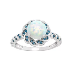 Designs By Gioelli Lab-Created Opal And Blue Topaz Sterling Silver Flower Ring