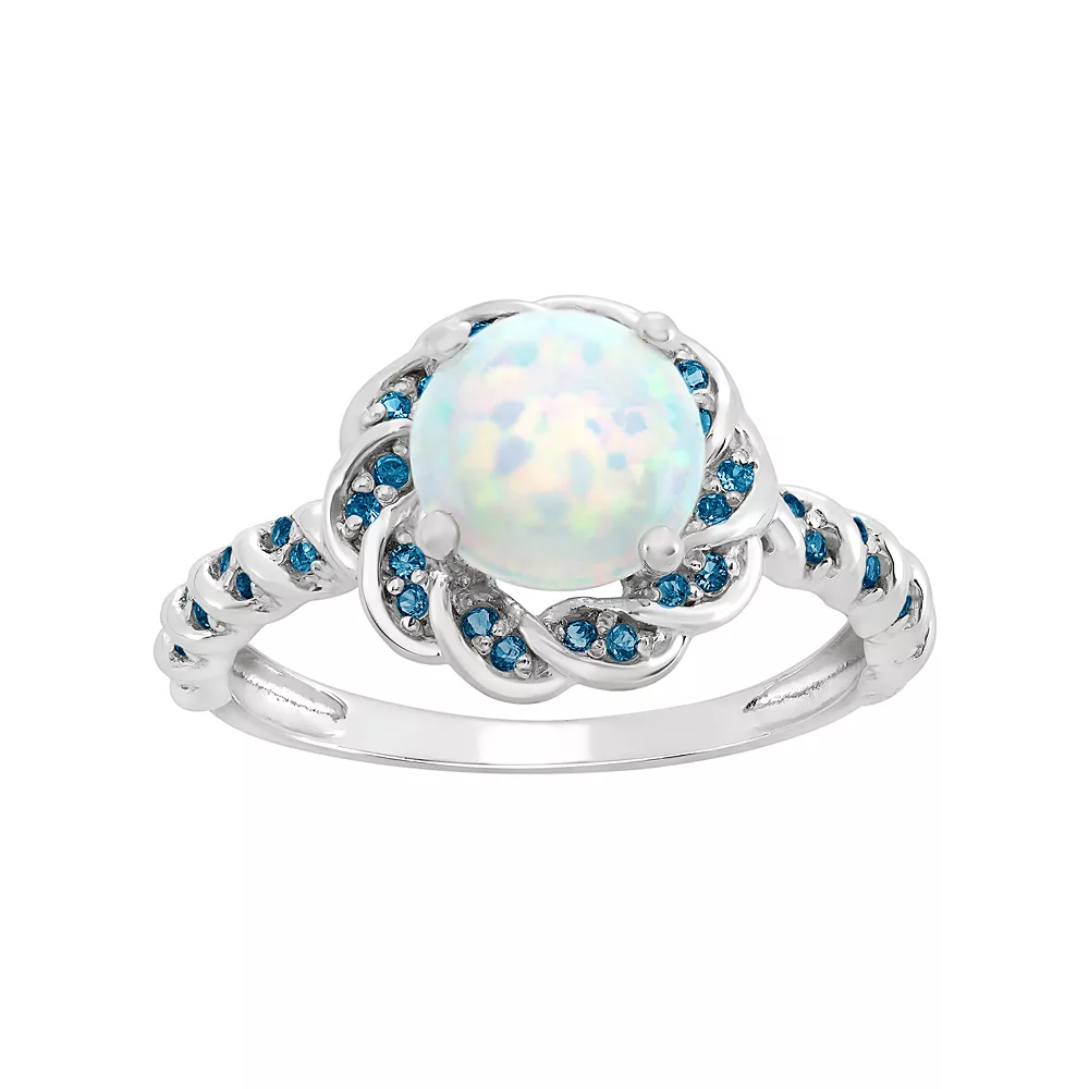 Designs By Gioelli Lab-Created Opal And Blue Topaz Sterling Silver Flower Ring 3 Designs By Gioelli Lab-Created Opal And Blue Topaz Sterling Silver Flower Ring