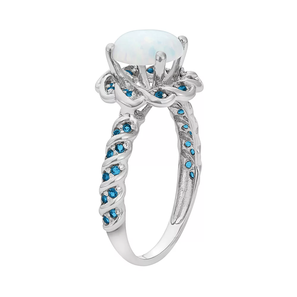 Designs By Gioelli Lab-Created Opal And Blue Topaz Sterling Silver Flower Ring 4 Designs By Gioelli Lab-Created Opal And Blue Topaz Sterling Silver Flower Ring - Image 2