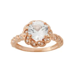 Designs By Gioelli Lab-Created White Sapphire 14k Rose Gold Over Silver Halo Ring