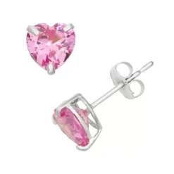 Designs By Gioelli Lab-Created Pink Sapphire 10k White Gold Heart Stud Earrings